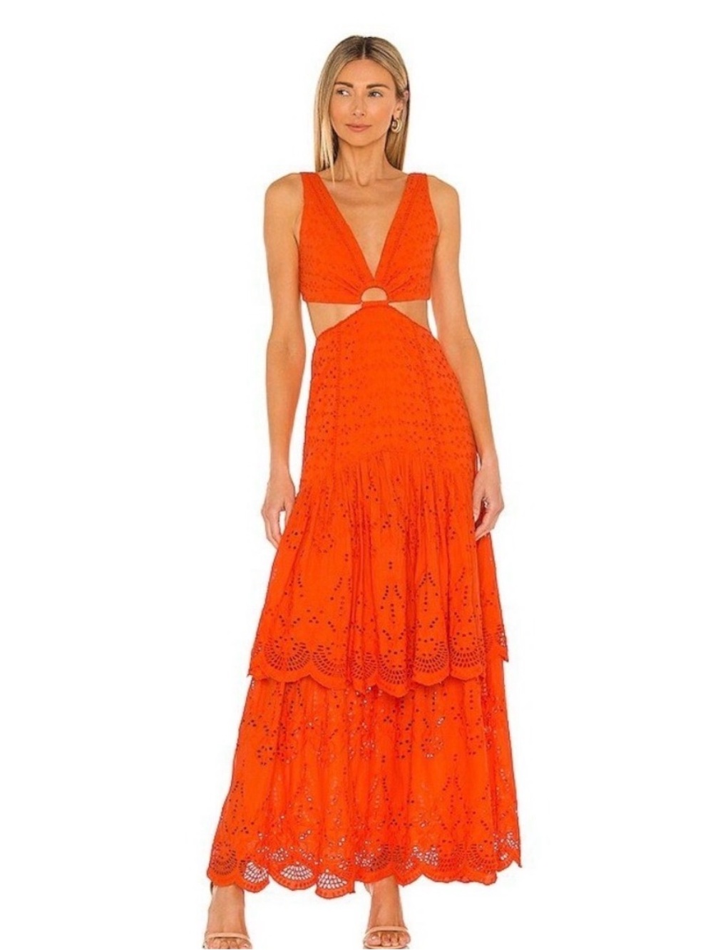 NWT Significant Other Cotton Tiered Eyelet Maxi Cutout Juliette Dress Scarlet 4